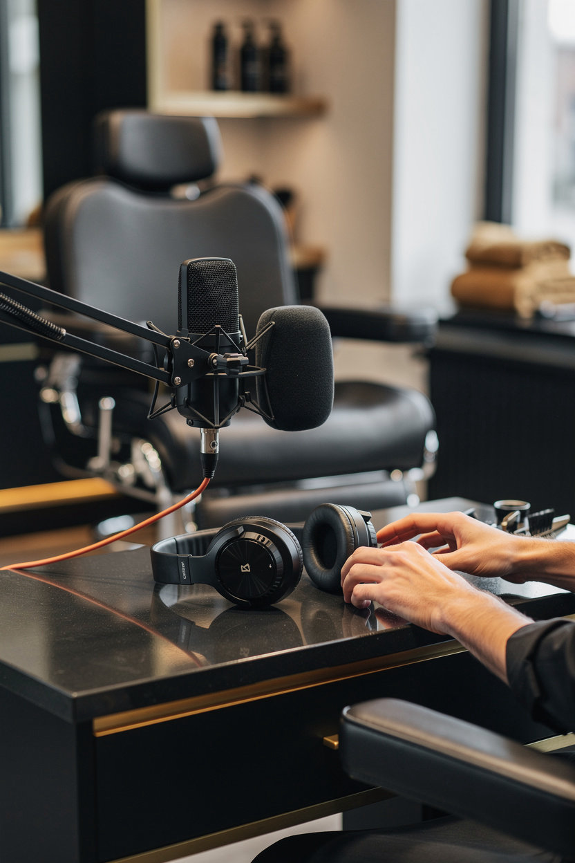 The Fade Room JA Faded Conversations podcast filmed in barbershop setting with professional audio and video setup