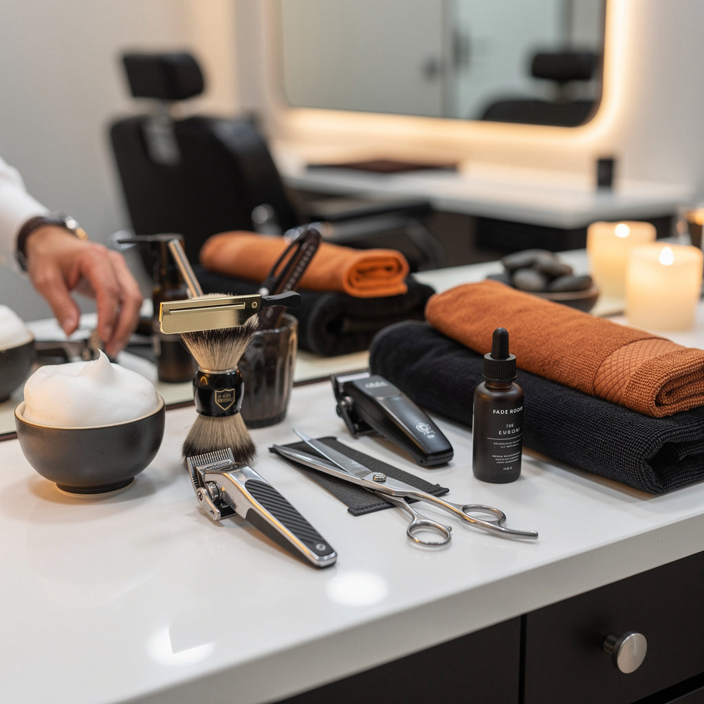 The Fade Room JA premium barbershop grooming environment with professional tools and spa-style comfort